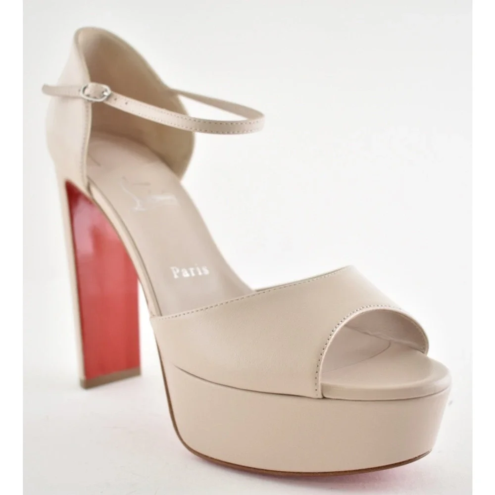 Christian Louboutin Sandaloo 130 Pearl Leather Platform Block Heel Sandal 40